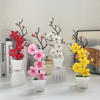 Plante Artificielle en Pot Clair, Fleur Artificielle Wintersweet Bonsai, Décoration pour la Maison et le Bureau