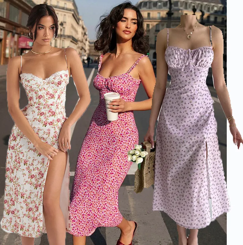 Robes longue de style bohème pour femme, tenue de soirée décontractée à imprimé Floral, vêtements de plage, longue robe d'été