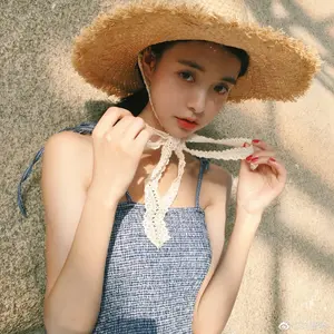 Wholesale High Quality Women Wide Brim Beach Straw Hat Handwoven Lace Straw Hat Caps