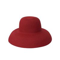 Cappello Estivo Rosso Stile Hepburn Y2K a Tesa Larga in Carta Intrecciata da Donna, Corona Rotonda, Vintage Francese, Protezione Solare da Spiaggia