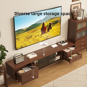 無垢材ヴィンテージスタイルフロアスタンド型多機能テレビキャビネットとサイドボード、ウォールナット色のリビングルーム家具 - Product Image 3