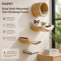 Lit mural pour chat PAIPET, nid rond en bois avec coussin moelleux, niche murale pour chat avec doublure grise, vente en gros personnalisée