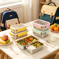 Boîte à lunch en acier inoxydable, contenants pour la préparation des repas, 2 compartiments, étanches, compatibles micro-ondes, boîte bento isolée pour enfants et adultes