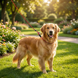 Laisse de dressage pour chien en fil d'acier réfléchissant anti-morsure avec poignée rembourrée et stoppeur métallique réglable - Product Image 1
