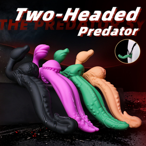 Dildo de doble punta colorido con correa, juguetes sexuales para adultos para el punto G, estimuladores de clítoris de silicona con forma de lengua para juegos de rol en pareja - Product Image 1