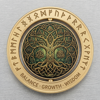Pièce de monnaie rotative en laiton massif de haute qualité, artisanat métallique, design personnalisé, imprimé UV hydraulique, motif Arbre de Vie et runes, pour le marché EDC, vente en gros