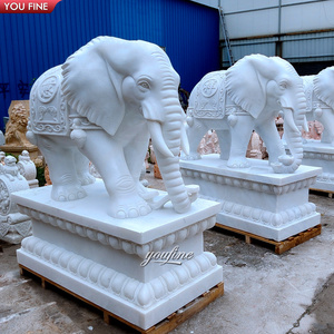 Escultura de Estatua de Elefante de Mármol Blanco Grande para Jardín Exterior - Product Image 2