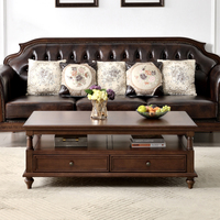 Mesa de Centro de Madera Maciza Estilo Americano Campestre con Acabado Antiguo para Sala de Estar, Muebles para el Hogar, Apartamento Pequeño, Madera Completa, 1.2, 1.3, 1.4 m