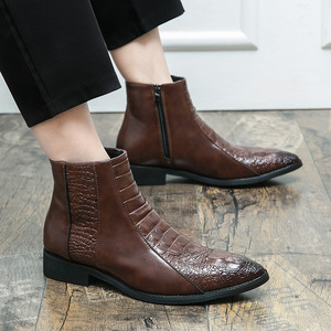 Trendy Square Toe High Heel Ankle <b>Boots</b> for Men <b>Spring</b> & Autumn High Top Metal Toe Zipper Casual Party Short <b>Boots</b> - Product Image 3