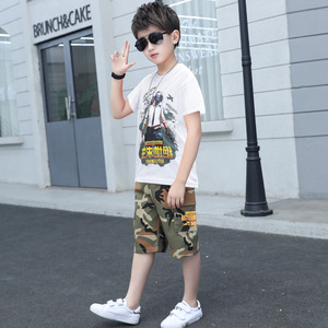 นิวเพลเยอร์ไม่รู้ชื่อใคร's Battlegrounds เสื้อยืดสีเขียวมะกอกพิมพ์ลาย กางเกงลายพราง ชุดเด็ก 2 ชิ้น ชุดวอร์ม - Product Image 3