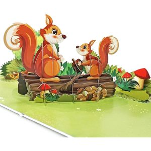 Pop Up Mother's Day Card Hummingbird And Chipmunk Mama 3D Greeting Card Paper Rectangle <b>Matte</b> <b>Varnishing</b> - Product Image 5