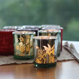 Hot Sell Cheap Price Empty Electroplated Votive Silver Golden Colored Glass Candle Jar Container For Christmas