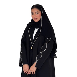 2026 Modest Turkey Elegant Abaya Black Dress Set With Scarf Two Pieces <strong>Clothes</strong> Robe for Women HS122 - Product Image 1