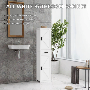 Phoenix ES-04 Hot Selling <b>Tall</b> White Modern Design Bathroom Storage Cabinet with 6 Adjustable MDF -<b>Shelves</b> and Drawer - Product Image 2