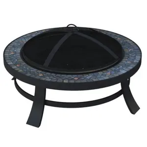 Bộ Sân Hầm Lửa Bằng Kim Loại Hình Tròn 30 Inch Sân Sau Sân Sau Sân Vườn Hầm Lửa BBQ Bằng Đá Cẩm Thạch Có Nắp Che Ngoài Trời