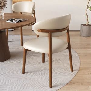 Silla de Comedor de Madera Maciza, Estilo Nórdico Minimalista, Diseño Moderno de Lujo Ligero, Tapicería Suave Color Crema, Muebles para el Hogar y Restaurantes - Product Image 2