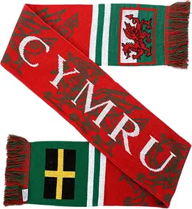 专业制造针织球迷围巾丝网印刷足球亚克力设计国家威尔士围巾，带定制标志
