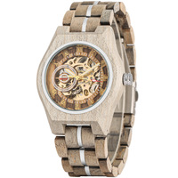 Montre mécanique en bois et verre ajouré de style rétro, design unique et de haute qualité, pour homme - Vente en gros