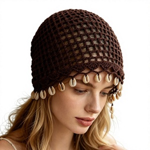 <span class=keywords><strong>Bonnet</strong></span> tendance en coton à bout fermé, design <span class=keywords><strong>fin</strong></span>, ajouré, crocheté à la main, avec pendentif coquillage, pour <span class=keywords><strong>femme</strong></span>, printemps-automne, modèle transfrontalier - Product Image 1