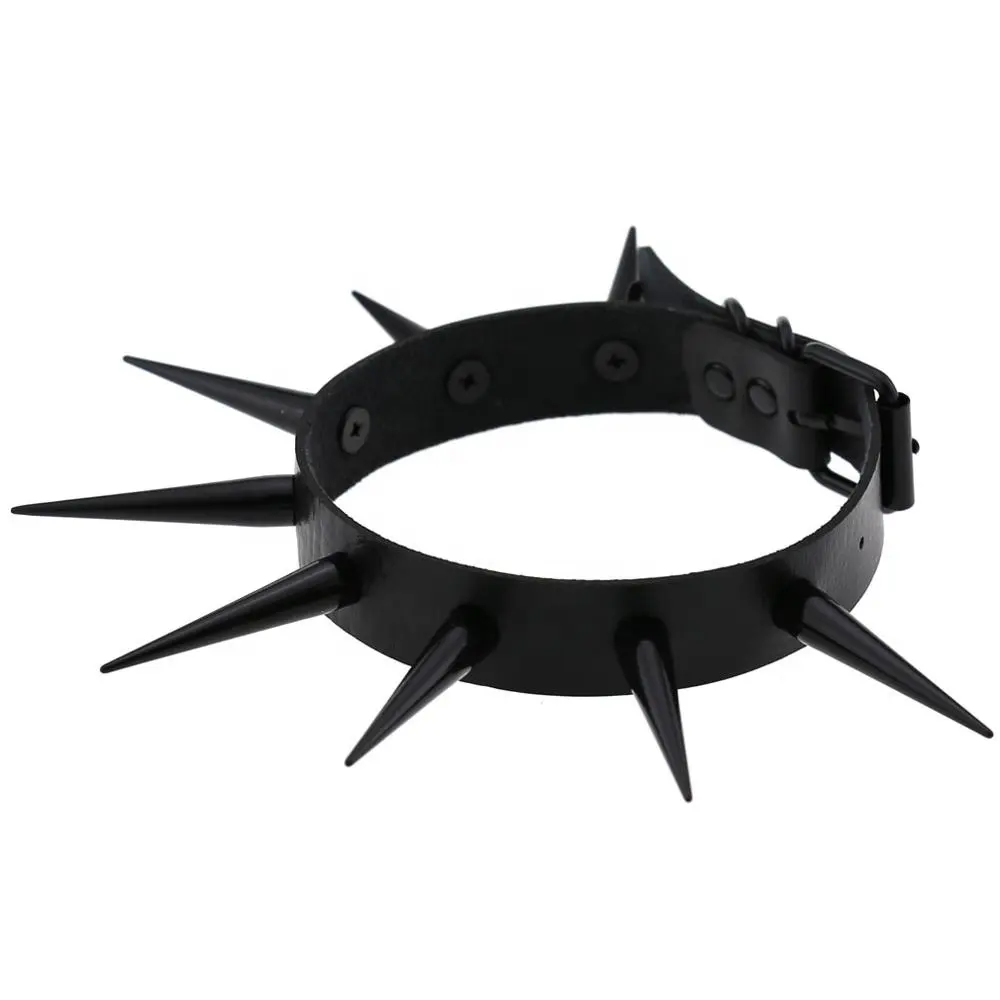 Gothic Punk Choker Collar With Long 5.5cm Black Spikes Rivets Handmade Chocker Necklace
