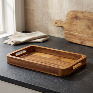 Bandeja Rectangular de Madera para Servir con Asas, Diseño Minimalista, Vajilla Duradera para Cocina y Comedor, Madera Natural, Vajilla para Ramadán - Product Image 1