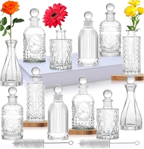 Set di 12 Mini Vasi Vintage in Vetro Trasparente <span class=keywords><strong>con</strong></span> Rilievi per <span class=keywords><strong>Centrotavola</strong></span> Matrimoniale, Decorazione Tavola, <span class=keywords><strong>con</strong></span> Tappi - Product Image 1