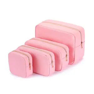 Bolsa de viaje para maquillaje con parches personalizados, neceser portátil resistente al agua, organizador de viaje, neceser de nailon de Color sólido