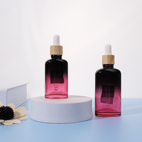 Flacon compte-gouttes en verre violet dégradé 10ml-30ml avec sérigraphie pour emballage cosmétique d'huiles essentielles et de sérums de soin de la peau