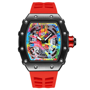 Pour la <span class=keywords><strong>marque</strong></span> <span class=keywords><strong>suisse</strong></span> <span class=keywords><strong>montre</strong></span> de sport mécanique pour hommes boîtier en alliage étanche cadran en verre fenêtre 20mm bande de Silicone créneau de baril de vin - Product Image 5