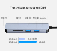 OEM stasiun Dok usb 3.0, stasiun Dok tipe-c 5 in 1 splitter hub dan SD/TF multifungsi
