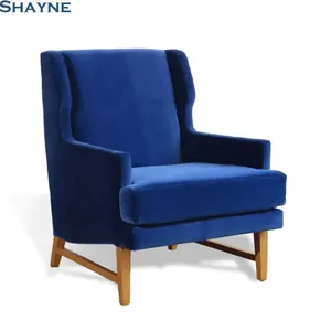 300000 SKU ODM Shayne Italian Luxury Furniture Manufacturer Bed Room Wood Blue Fabric Sofa Modern Accent Chair