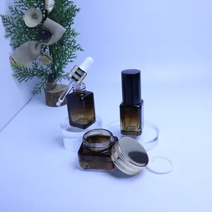 Square Empty Luxury Gradient Brown 15 Ml Rectangle Dropper Glass Thick Bottom Bottles For Essential Oil