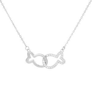 Gioielli di moda 925 argento Sterling carino doppio pesce bacio collana pendente per le donne - Product Image 1