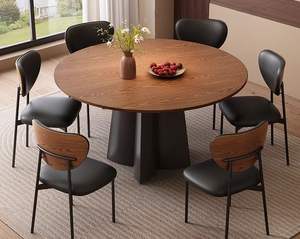 Mesa de comedor redonda de lujo sencilla clásica al por mayor con tapa de madera y con un pequeño tocadiscos mesa de comedor de nogal Cena - Product Image 3