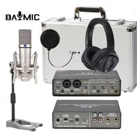 Mikrofon Monitor Studio Profesional, Headphone, Sound Card, Kit Mikrofon Kondensor untuk Bernyanyi di Rumah dan Siaran