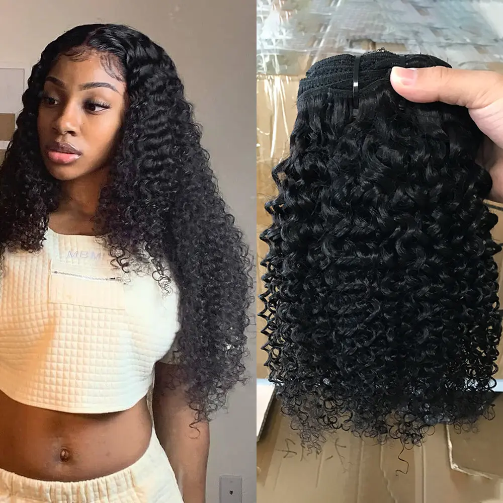 Wholesale human indian remy clip in hair extension,4a human hair kinky curly clip ins,black woman kinky hair clip ins extensions