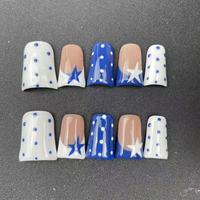Grosir Pabrik Kuku Buatan Tangan Berkualitas Tinggi Tipe Duckbill Warna Biru dan Putih Motif Polka Dot Prancis Dapat Digunakan Kembali