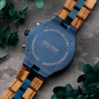Jam Tangan Quartz Kayu dan Baja Tahan Karat Biru Ramah Lingkungan dengan Fase Bulan untuk Hadiah