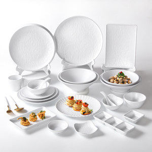 <b>Melamine</b> Tableware <b>Plates</b> Commercial White Thickened Round Hotel Restaurant Serving Plating Set - Product Image 1