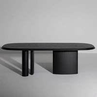 Table à manger ovale vintage en bois massif noir style Wabi-Sabi, pour la maison et le bureau, personnalisable, sans assemblage, plan de travail design