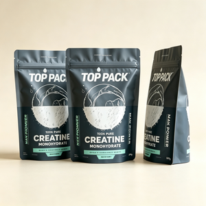 Sachet d'emballage personnalisé OEM à faible MOQ en aluminium mat, type stand-up, pour compléments alimentaires : protéines en poudre, créatine, superaliments, cacao en poudre - Product Image 4