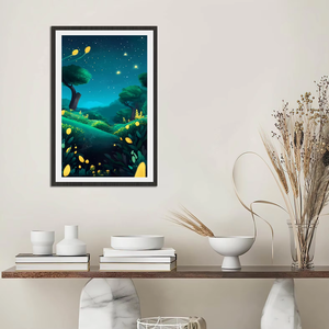 Peinture murale de paysage avec lucioles et forêts, impression haute définition sur toile avec cadre intérieur pour la décoration intérieure - Product Image 2