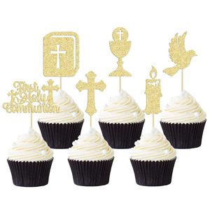 Decoraciones para Cupcakes <span class=keywords><strong>de</strong></span> Primera Comunión, Paloma con Brillo, Cruz, Dios te Bendiga, Decoraciones para Cupcakes para Baby Shower, Artículos para Fiestas <span class=keywords><strong>de</strong></span> Cumpleaños, Dorado - Product Image 1