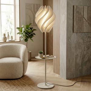 Lampe de sol sculpturale moderne avec table d'appoint, lumière LED blanc chaud, design minimaliste pour salon, base en plastique, grande taille - Product Image 1