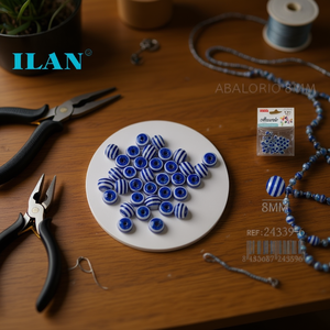 Perline blu a strisce Ilan Abalorio da 8 mm per la creazione di gioielli - Product Image 3