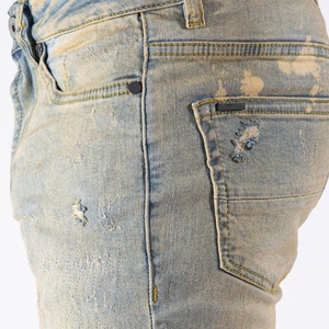 Jeans pour hommes personnalisés, style Destroyed, coupe crayon, effet adouci, coupe slim, avec trous élastiques, effet empilé, style Rock Revival, faible MOQ - Product Image 6