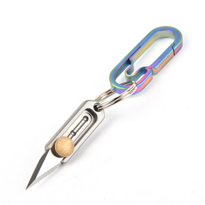 Couteau de poche mini en alliage de titane avec bouton en laiton vintage, petit couteau utilitaire porte-clés pour ouvrir les colis, utilisation EDC - Product Image 5