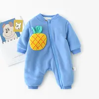 Kore bebek artı kadife kalın ananas renkli baskı uzun kollu çapraz fermuar uzun kollu Romper bebek giysileri
