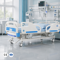 Lit médical manuel réglable pour hôpital avec 3 manivelles, structure durable en ABS, équipé d'un système d'inclinaison et de levage du dossier