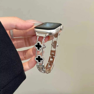 Correa de Reloj Inteligente de Acero Inoxidable de Lujo <span class=keywords><strong>para</strong></span> Mujer, Brazalete Elegante con Cristales de Imitación y Caja con Diseño de Trébol <span class=keywords><strong>para</strong></span> <span class=keywords><strong>Apple</strong></span> 38mm 40mm 41mm 42mm 44mm 45mm - Product Image 3